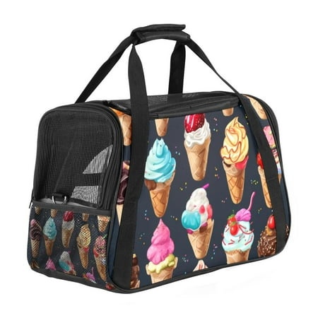 Ice Cream Premium 900D Oxford Fabric Pet Bag with Sherpa Base & Nylon Webbing - 17x10x11.8 in - Ideal for Traveling and Everyday Use - Black