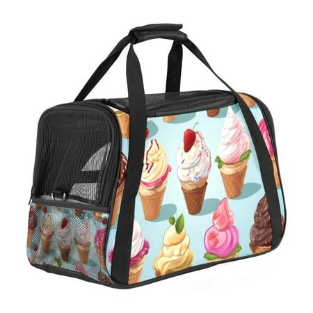 Ice Cream Premium Pet Carrier Bag - 900D Oxford Cloth  Sherpa Base  Nylon Webbing | Size: 17x10x11.8 in | Durable and Stylish Dog Travel Tote