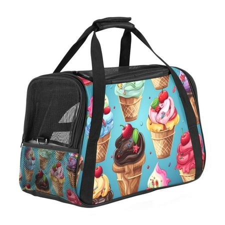 Ice Cream Premium Pet Carrier Bag - 900D Oxford Cloth  Sherpa Base  Nylon Webbing | Size: 17x10x11.8 in | Durable and Stylish Dog Travel Tote