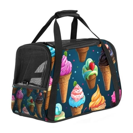 Ice Cream Premium Pet Carrier Bag - Durable 900D Oxford Fabric  Sherpa Base  and Nylon Webbing - Spacious 17x10x11.8 in/43x26x30 Cm Size - Ideal for T