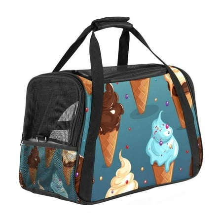 Ice Cream Premium Pet Carrier Bag - 900D Oxford Cloth  Sherpa Base  Nylon Webbing | Size: 17x10x11.8 in | Durable and Stylish Dog Travel Tote