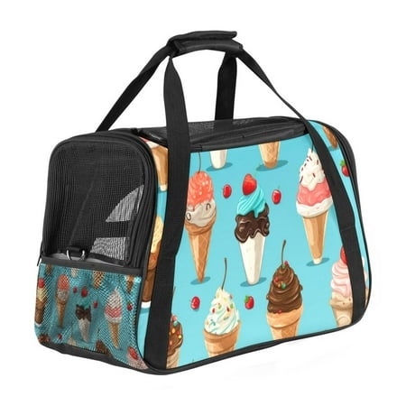 Ice Cream Premium Fabric Pet Bag - Durable 900D Oxford Cloth  Sherpa Base  and Nylon Webbing - Size: 17x10x11.8in  Ideal for Travel and Outdoor Advent