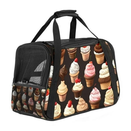 Ice Cream Premium Fabric Cat Carrier Bag - 17x10x11.8 in - 900D Oxford Cloth  Sherpa Base  Nylon Webbing - Stylish and Comfortable Pet Travel Tote