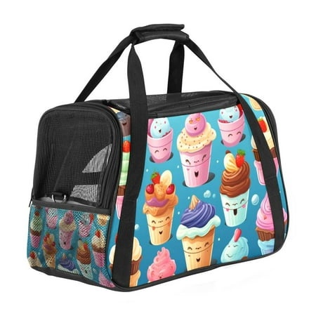Ice Cream Premium 900D Oxford Fabric Pet Bag with Sherpa Base & Nylon Webbing - 17x10x11.8 in - Ideal for Traveling and Everyday Use - Black