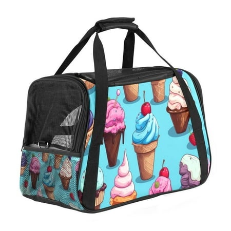 Ice Cream Premium Fabric Cat Carrier Bag - 17x10x11.8 in - 900D Oxford Cloth  Sherpa Base  Nylon Webbing - Stylish and Comfortable Pet Travel Tote