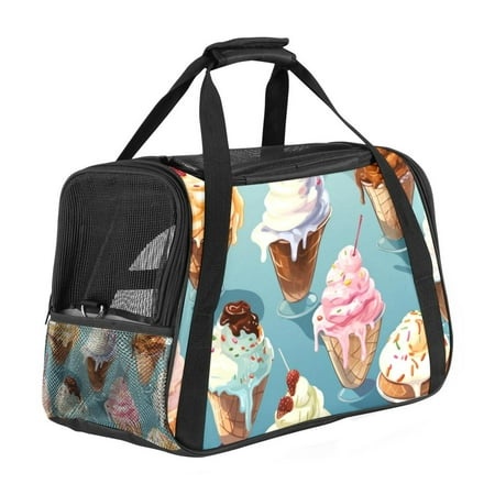 Ice Cream Cat Carrier Bag - Premium Fabric 900D Oxford Cloth - Sherpa Base - Nylon Webbing - 17x10x11.8 in - Ideal for Travel - Durable and Comfortabl