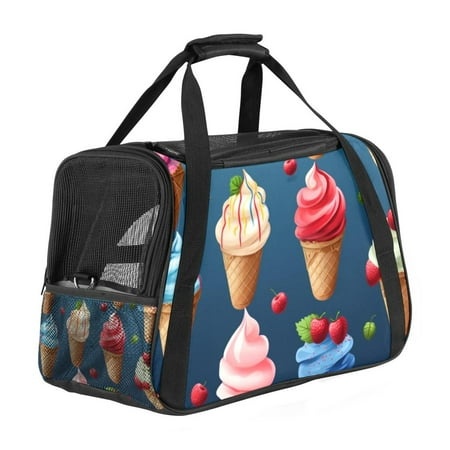 Ice Cream Premium Fabric Pet Bag - Durable 900D Oxford Cloth  Sherpa Base  and Nylon Webbing - Size: 17x10x11.8in  Ideal for Travel and Outdoor Advent