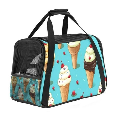 Ice Cream Cat Carrier Bag - Premium Fabric 900D Oxford Cloth - Sherpa Base - Nylon Webbing - 17x10x11.8 in - Ideal for Travel - Durable and Comfortabl