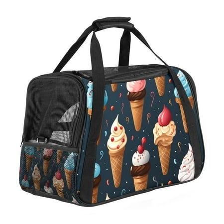 Ice Cream Premium Fabric Pet Bag Sherpa-Lined | 17x10x11.8 in | 900D Oxford Cloth | Sturdy Nylon Webbing | Travel with Style and Comfort | Convenient 