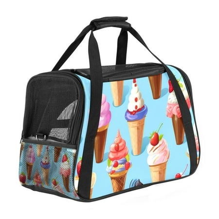 Ice Cream Premium Fabric Pet Bag - Durable 900D Oxford Cloth  Sherpa Base  and Nylon Webbing - Size: 17x10x11.8in  Ideal for Travel and Outdoor Advent