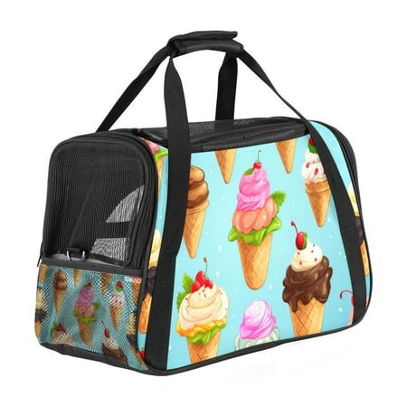 Ice Cream Premium Fabric Pet Bag - Durable 900D Oxford Cloth  Sherpa Base  and Nylon Webbing - Size: 17x10x11.8in  Ideal for Travel and Outdoor Advent