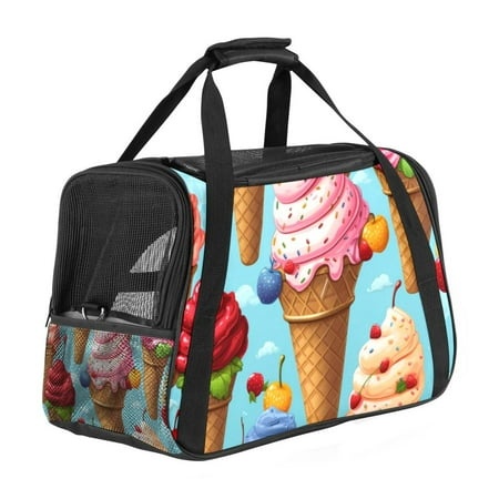 Ice Cream Premium 900D Oxford Fabric Pet Bag with Sherpa Base & Nylon Webbing - 17x10x11.8 in - Ideal for Traveling and Everyday Use - Black
