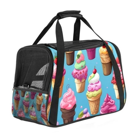 Ice Cream Premium Fabric Pet Bag Sherpa-Lined | 17x10x11.8 in | 900D Oxford Cloth | Sturdy Nylon Webbing | Travel with Style and Comfort | Convenient 