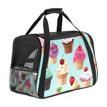 Ice Cream Premium 900D Oxford Fabric Pet Bag with Sherpa Base & Nylon Webbing - 17x10x11.8 in - Ideal for Traveling and Everyday Use - Black