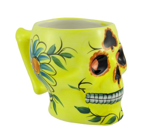 Yellow Ceramic Day of the Dead Sugar Skull Coffee Mug DOD