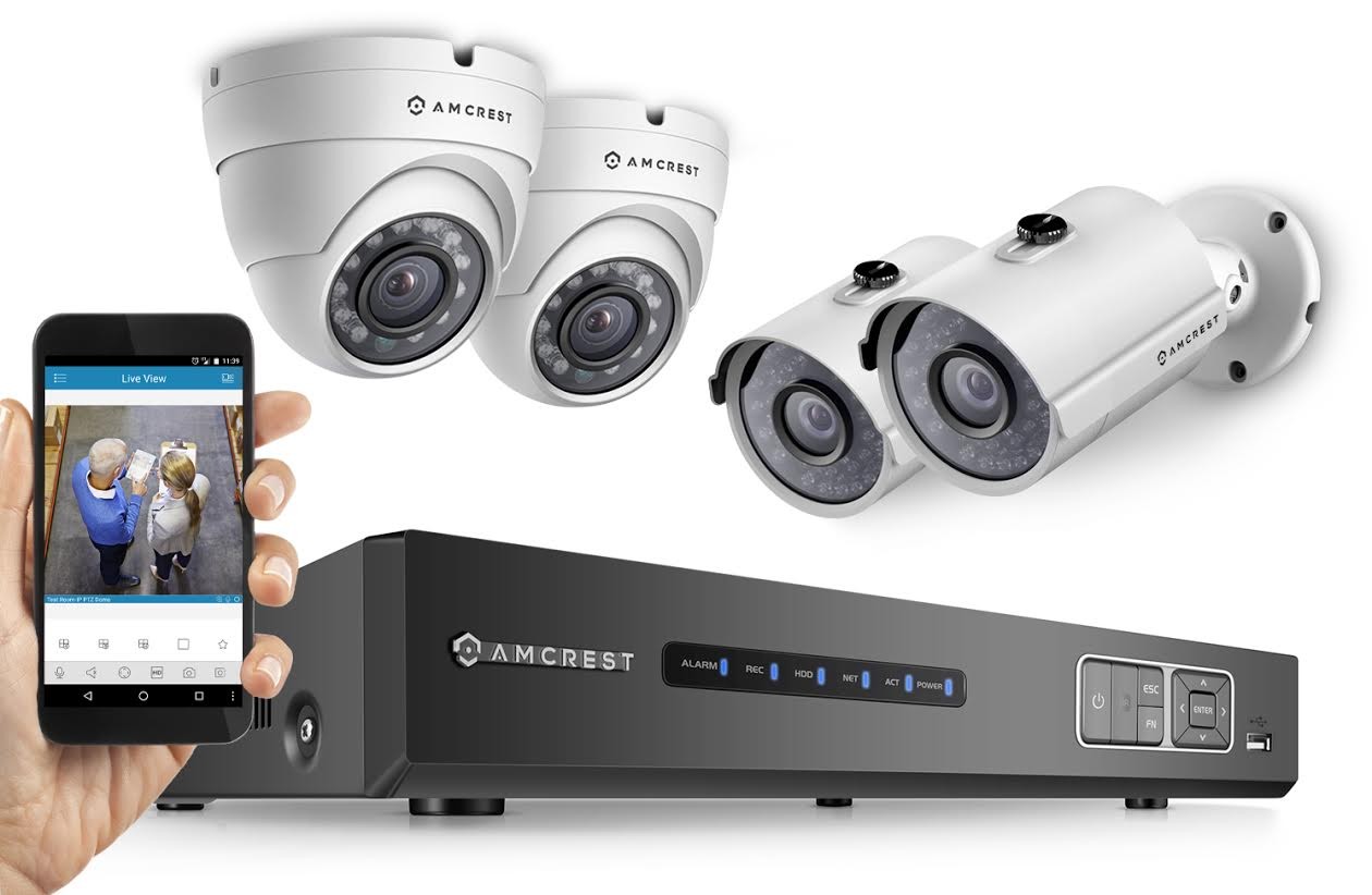Amcrest AMDV7204M-2B2D-W 720p HDCVI 4-Channel 1TB DVR Security System with 2 Bullet and 2 Dome 1.0-Megapixel Cameras, White