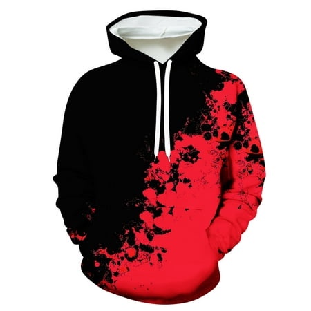 Graphic Hoodie for Men Stylish Casual  Christmas Unisex Hoodies 3D Print Pullover Hooded Sweatshirt with Big Pocket (X-Large  Red)