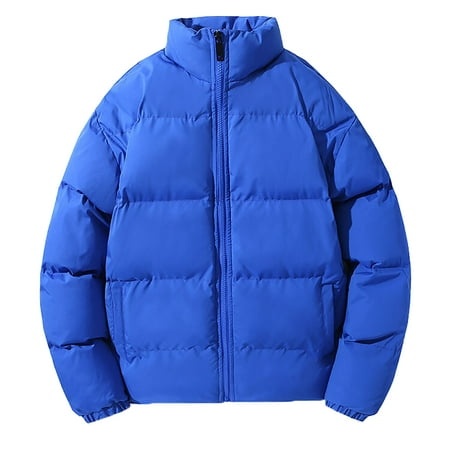 GWAABD Mens Winter Jacket Puffer Quilted Jacket Full Zip Stand Collar Padded Winter Warm Outwear Hoodless Down Coat Blue L