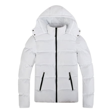 GWAABD Men Winter Coats Plus Size Quilted Down Jacket Solid Color Puffer Padded Coat with Hooded Pockets Full-Zip Lightweight Outerwear White XXL
