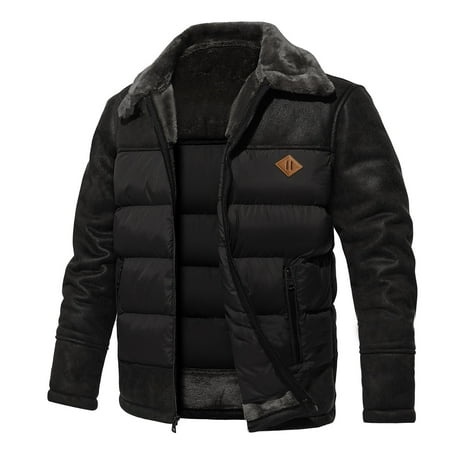 GWAABD Men S Coats Winter Solid Color Plaid Puffer Quilted Jacket Thermal Warm Velvet Baggy Thicken Warm Cotton Padded Coat Sherpa Lined Outerwear Bla
