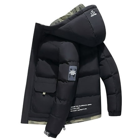 GWAABD Men S Coats Winter Plus Size Cotton Quilted Jacket Casual Jacket Winter Thermal Warm Thicken Puffer Padded Coat with Hooded Pockets Black XXXL