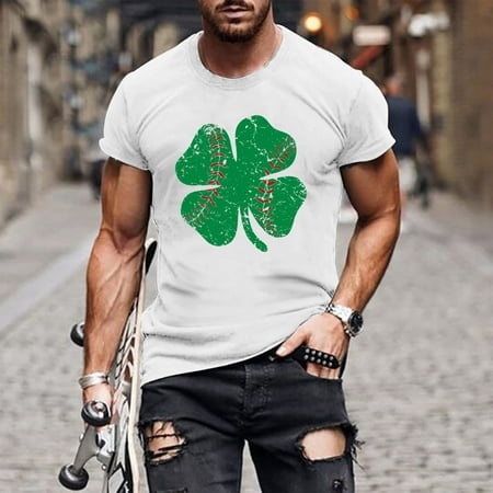 Homadles St Patricks Day Shirts for Men- Casual Short Sleeve Graphic Crewneck T Shirt White Size L