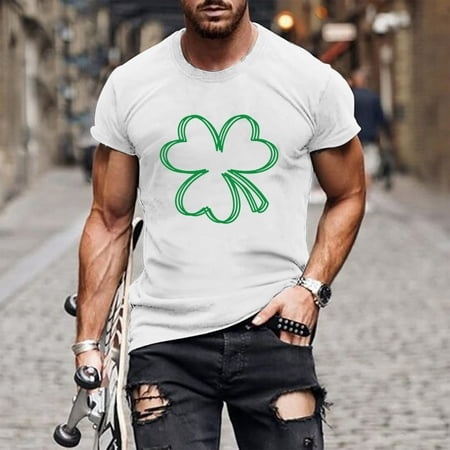 Homadles St Patricks Day Shirts for Men- Casual Crewneck Graphic Short Sleeve T Shirt White Size L