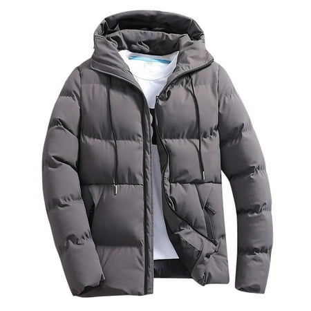 GWAABD Jackets for Men Solid Color Zipper Cotton Quilted Jacket with Hooded Loose Outdoor Padded Coat Blouse Jacket Dark Gray XXXXXL