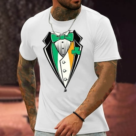 Homadles St Patricks Day Shirts for Men- Short Sleeve Crewneck Graphic Casual T Shirt White Size L