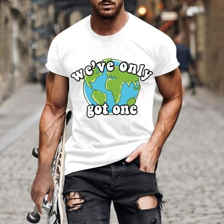 DeHolifer Mens T-shirts Short Sleeve Earth Graphic Pritned Crewneck T-shirts Casual Fashion Pullover White L