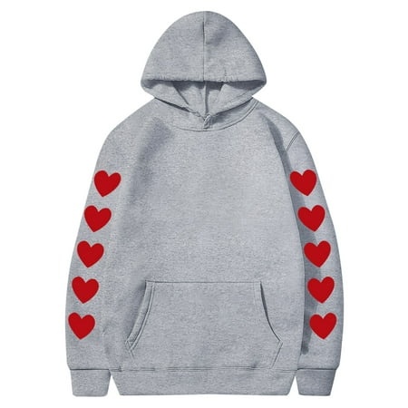 Valentines Couples Hoodie for Women and Men  Sweet Love Heart Print Casual Unisex Hooded Sweatshirt Pullover Tops (X-Large  Gray 07)