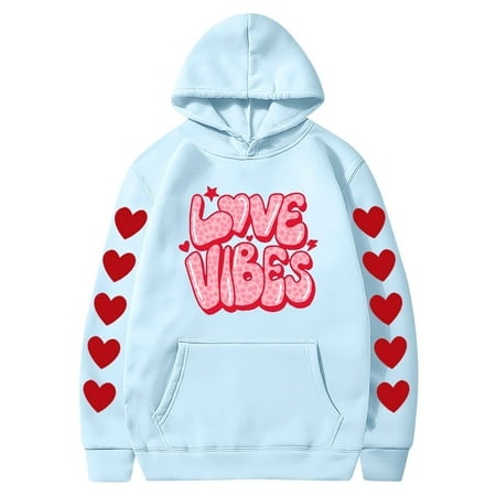 Valentines Couples Hoodie for Women and Men  Sweet Love Heart Print Casual Unisex Hooded Sweatshirt Pullover Tops (X-Large  Sky Blue 05)
