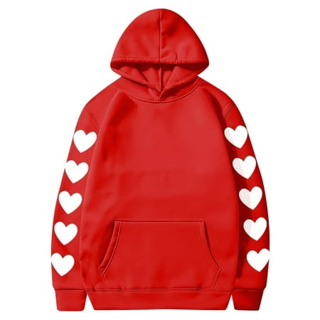 Valentines Couples Hoodie for Women and Men  Sweet Love Heart Print Casual Unisex Hooded Sweatshirt Pullover Tops (X-Large  Red 07)