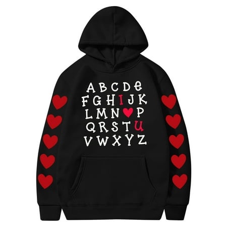Valentines Couples Hoodie for Women and Men  Sweet Love Heart Print Casual Unisex Hooded Sweatshirt Pullover Tops (X-Large  Black 04)