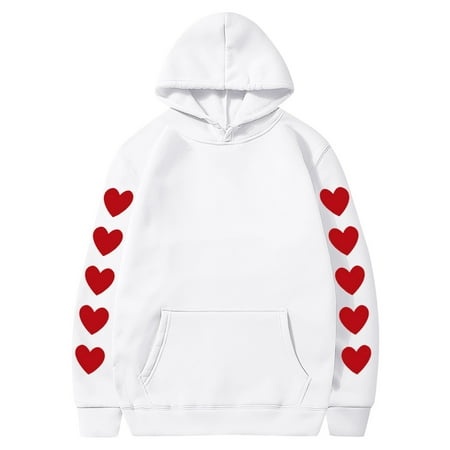 Valentines Couples Hoodie for Women and Men  Sweet Love Heart Print Casual Unisex Hooded Sweatshirt Pullover Tops (X-Large  White 07)
