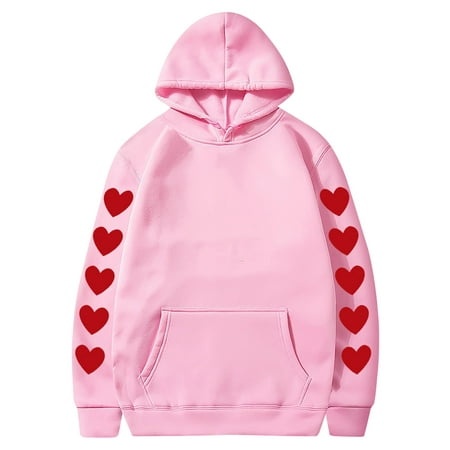 Valentines Couples Hoodie for Women and Men  Sweet Love Heart Print Casual Unisex Hooded Sweatshirt Pullover Tops (X-Large  Pink 07)
