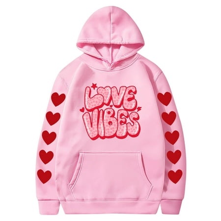 Valentines Couples Hoodie for Women and Men  Sweet Love Heart Print Casual Unisex Hooded Sweatshirt Pullover Tops (X-Large  Pink 05)