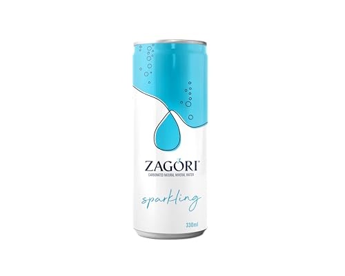 Zagori Sparkling Natural Water 330ml - Carbonated Natural Water - PH 7.8 - Product of Greece - 12 Fl Oz Each Can - Pack of 6…
