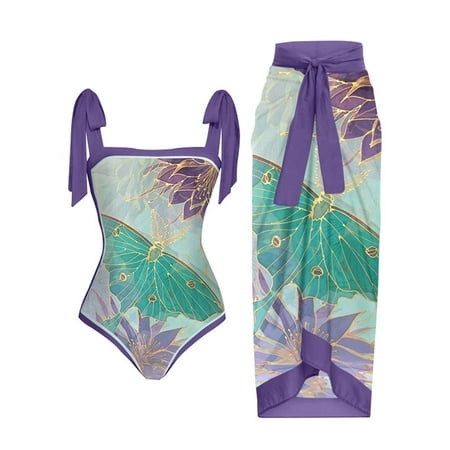 Women Cutout One Piece Skirt Swimsuit V Neck Wrap Tie Back Swimdress Tummy Control Bathing Suits Swimsuit Girls Cover up Bikini Bathing Suit