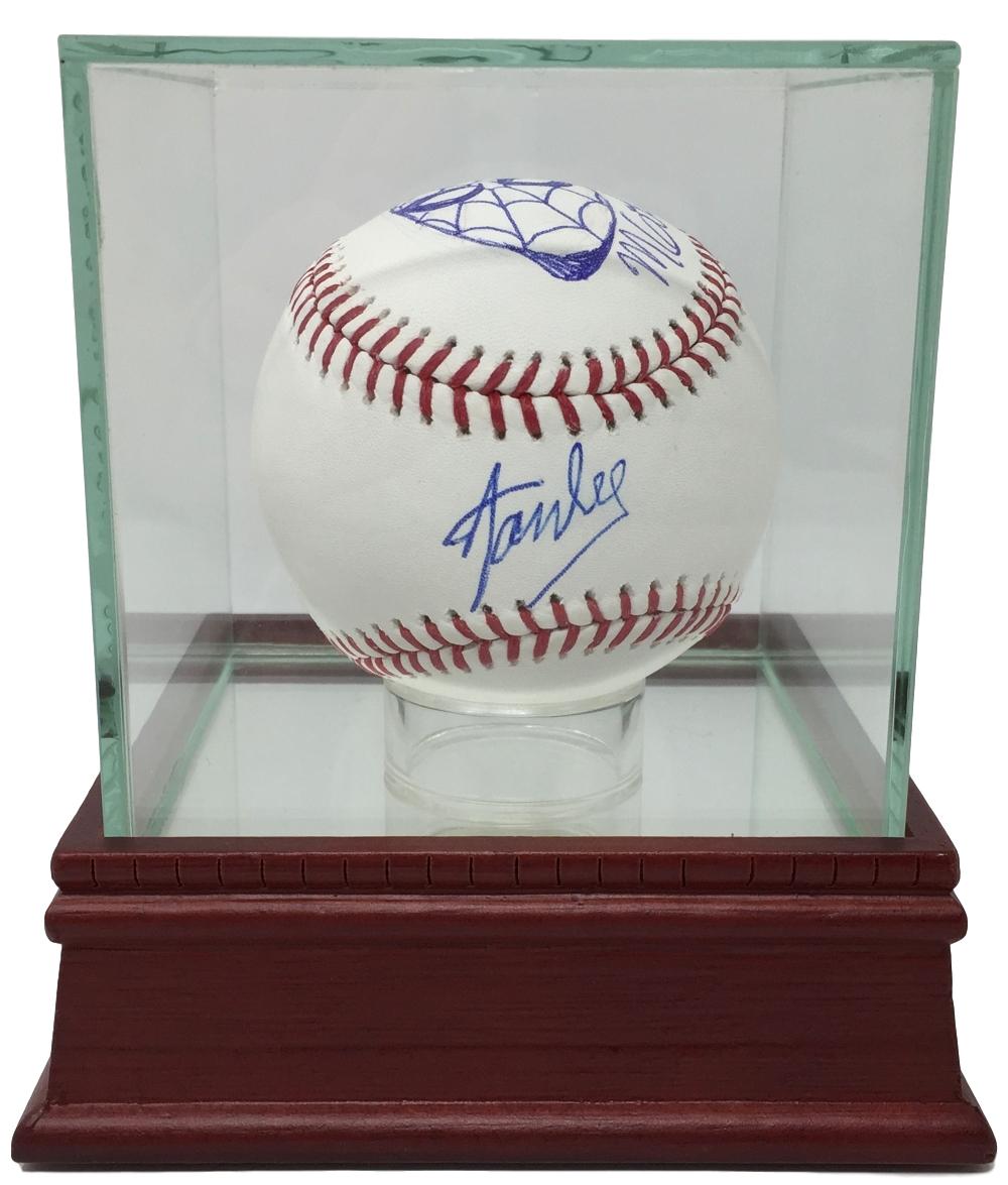 19743 Stan Lee Signed Baseball with Sketch of Spider-Man with UV Glass Display Case JSA