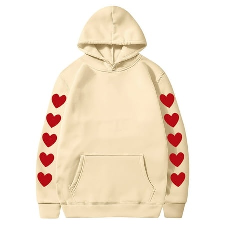 Valentines Couples Hoodie for Women and Men  Sweet Love Heart Print Casual Unisex Hooded Sweatshirt Pullover Tops (X-Large  Khaki 07)