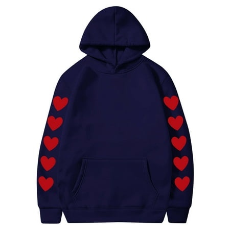 Valentines Couples Hoodie for Women and Men  Sweet Love Heart Print Casual Unisex Hooded Sweatshirt Pullover Tops (X-Large  Navy 07)