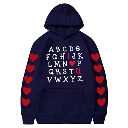 Valentines Couples Hoodie for Women and Men  Sweet Love Heart Print Casual Unisex Hooded Sweatshirt Pullover Tops (X-Large  Navy 04)