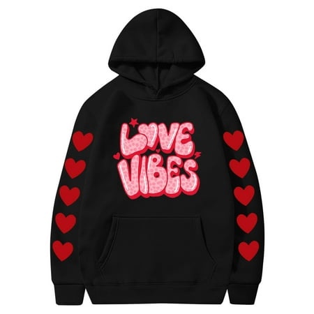 Valentines Couples Hoodie for Women and Men  Sweet Love Heart Print Casual Unisex Hooded Sweatshirt Pullover Tops (X-Large  Black 05)
