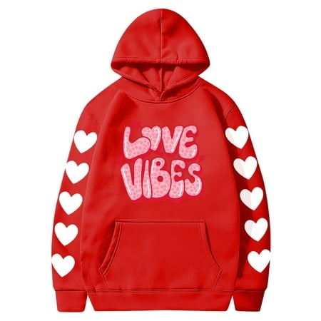 Valentines Couples Hoodie for Women and Men  Sweet Love Heart Print Casual Unisex Hooded Sweatshirt Pullover Tops (X-Large  Red 05)