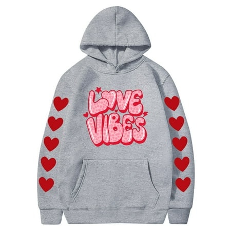 Valentines Couples Hoodie for Women and Men  Sweet Love Heart Print Casual Unisex Hooded Sweatshirt Pullover Tops (X-Large  Gray 05)