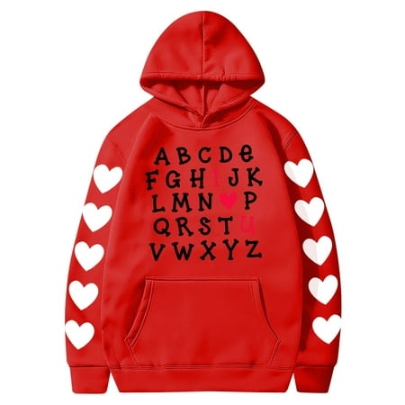 Valentines Couples Hoodie for Women and Men  Sweet Love Heart Print Casual Unisex Hooded Sweatshirt Pullover Tops (X-Large  Red 04)