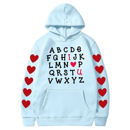 Valentines Couples Hoodie for Women and Men  Sweet Love Heart Print Casual Unisex Hooded Sweatshirt Pullover Tops (X-Large  Sky Blue 04)