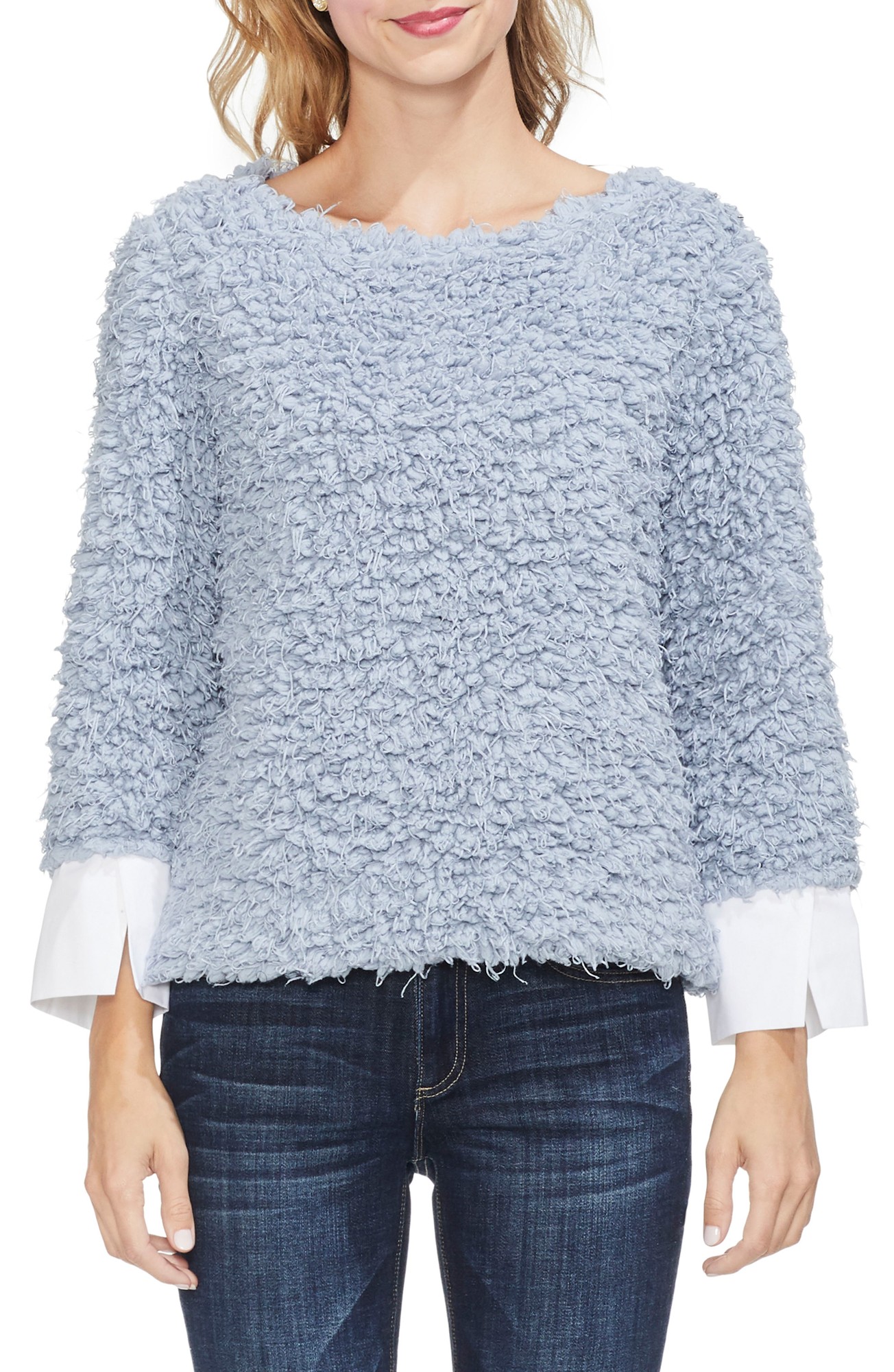 Vince Camuto Women's Blouse Blue Size Small S Eyelash Popcorn Contrast 6807-0765-P - S