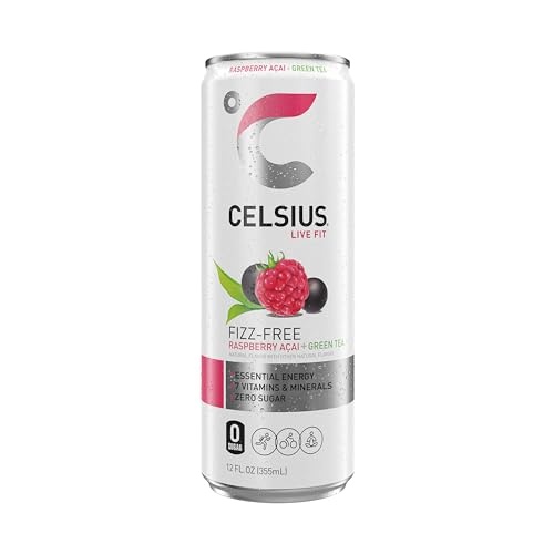 CELSIUS Raspberry Acai Green Tea, Functional Essential Energy Drink 12 Fl Oz (Pack of 12) Packaging May Vary thumbnail